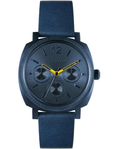 Ted Baker Caine Leather Strap Watch 42mm - Blue