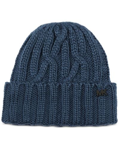 Michael Kors Plaited Cable-knit Cuffed Hat - Blue