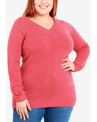 Avenue Plus Size V-neck Sweater - Pink
