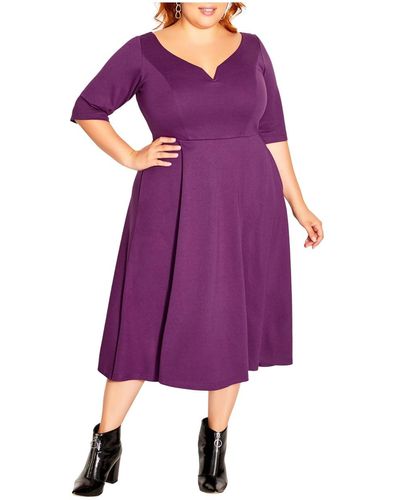 City Chic Plus Size Cute Girl Elbow Sleeve A-line Dress - Purple