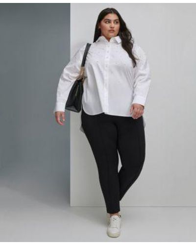 Karl Lagerfeld Plus Size Imitation Pearl Blouse Zipper Hem leggings - Gray
