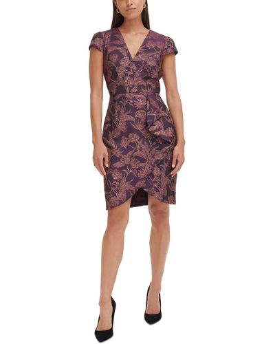 Vince Camuto Jacquard Ruffled Bodycon Dress - Red