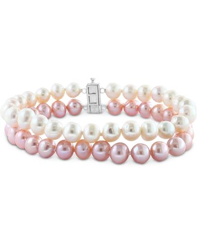 Effy Effy® Pink & White Freshwater Pearl (6 1/3 - 7 1/3mm) & White Topaz (1/10 Ct. T.w) Two Row Bracelet