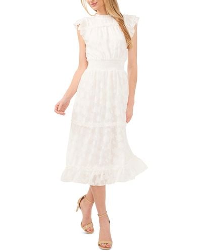 Cece Ruffled Smocked Waist Tiered Midi Dress - White