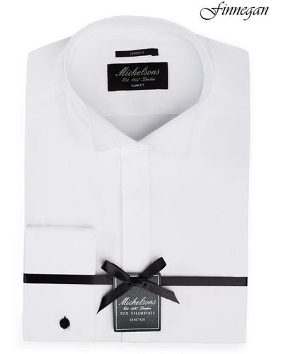 Michelsons Of London Slim-fit Stretch Solid Wing Collar French Cuff Tuxedo Shirt - White