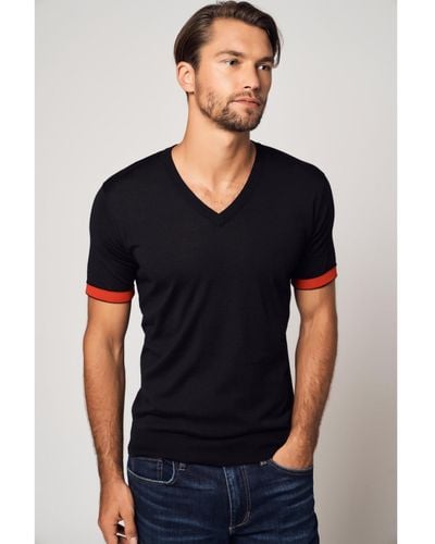 Bellemere New York Bellemere Striped Short Sleeve Cashmere T-shirt - Black