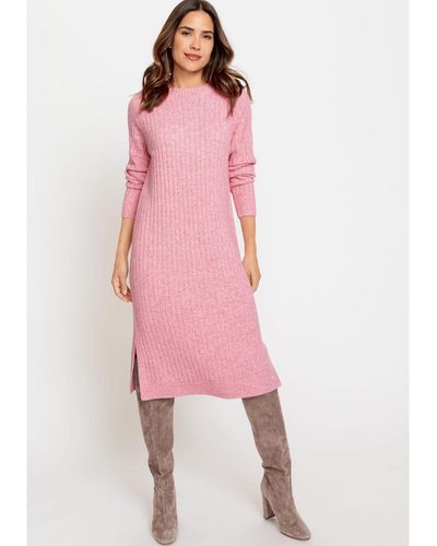 Olsen Long Sleeve Rib Knit Sweater Dress - Pink