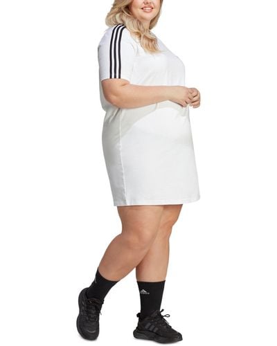 adidas Plus Size Essentials 3-stripes Boyfriend T-shirt Dress - White