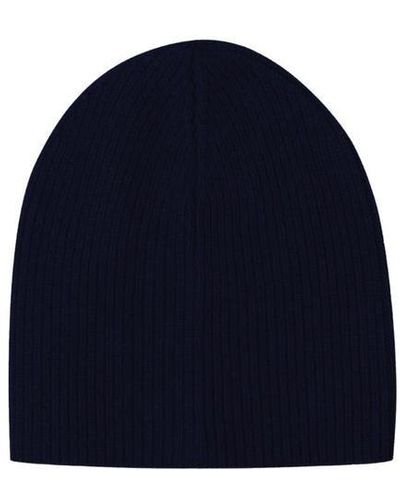 Style Republic 100% Pure Cashmere Fully Ribbed Beanie - Blue