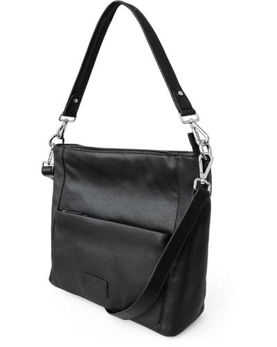 Club Rochelier Ladies Large Leather Multi Zip Pocket Hobo Shoulder Bag - Black