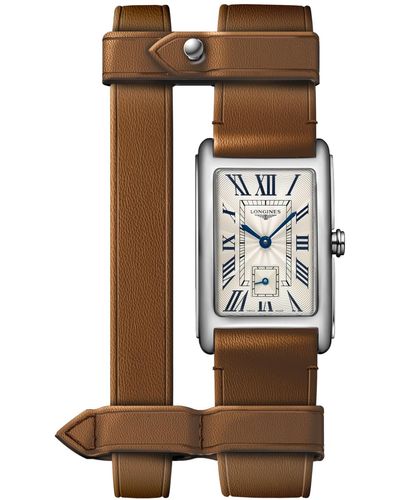 Longines Swiss Dolcevita Leather Double Strap Watch 23x37mm - Brown