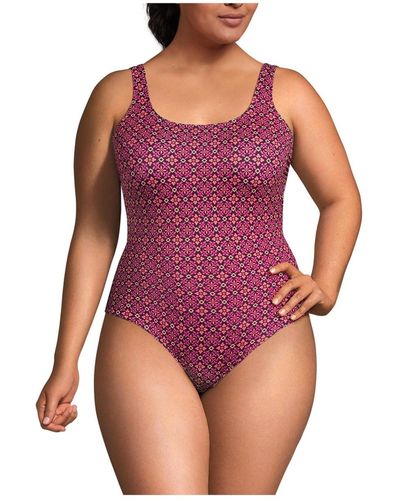 Lands' End Plus Size Chlorine Resistant High Leg Soft Cup Tugless Sporty One Piece Swimsuit - Purple