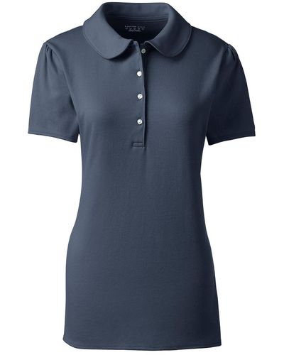 Lands' End School Uniform Short Sleeve Peter Pan Collar Polo Shirt - Blue