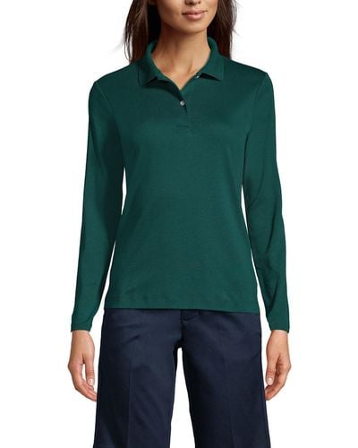 Lands' End School Uniform Long Sleeve Feminine Fit Interlock Polo Shirt - Green