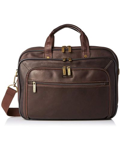 Heritage Colombian Leather Double Gusset Top Zip Laptop Bag - Brown