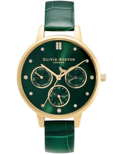 Olivia Burton Multifunction Leather Strap Watch 34mm - Green