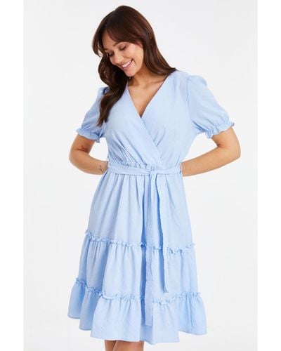 Quiz Textured Frill Detail Midi Dress - Blue