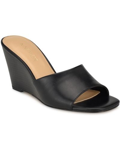 Nine West Niya Square Toe Slip-on Wedge Dress Sandals - Black