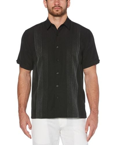 Cubavera Big & Tall Ombre Embroidered Stripe Short Sleeve Shirt - Black