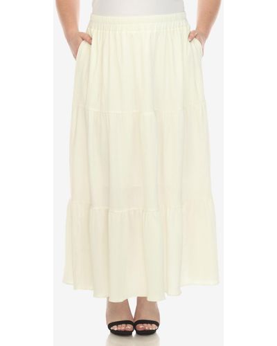 White Mark Plus Size Pleated Tiered Maxi Skirt - Natural