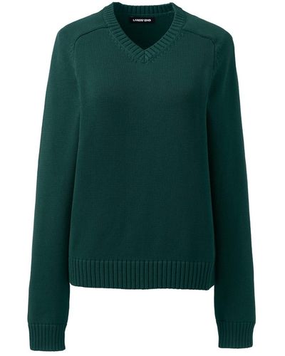 Lands' End Cotton Modal V-neck Sweater - Green