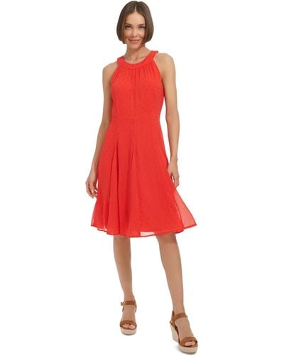 Tommy Hilfiger Clip-dot Fit & Flare Halter Dress - Red
