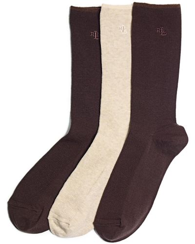 Lauren by Ralph Lauren Ribbed Cotton Trouser 3 Pack Socks - Brown
