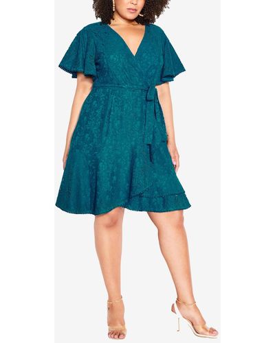 City Chic Trendy Plus Size Sweet Love Lace Dress - Blue