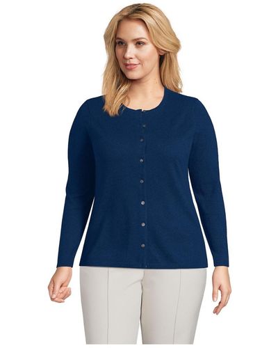 Lands' End Plus Size Cashmere Cardigan Sweater - Blue