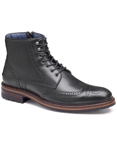 Johnston & Murphy Connelly Leather Wingtip Boots - Black