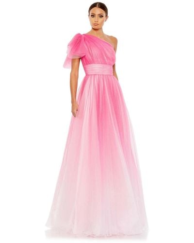 Mac Duggal Glitter Ombre Ruffled One Shoulder Ball Gown - Pink