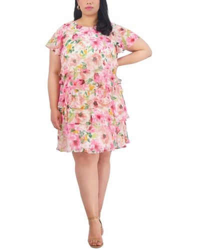 Jessica Howard Plus Size Floral-print Tiered Dress