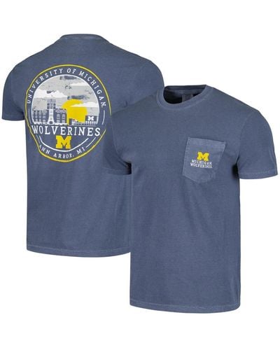 Image One Michigan Wolverines Striped Sky Comfort Colors Pocket T-shirt - Blue