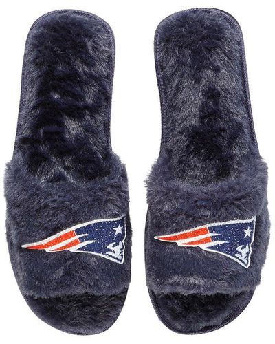 FOCO New England Patriots Rhinestone Fuzzy Slippers - Blue