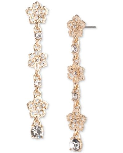 Marchesa Gold-tone Crystal Butterfly Linear Drop Earrings - White