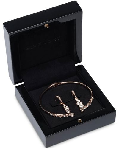 Givenchy Silver-tone 2-pc. Set Stone Scatter Cluster Cuff Bangle Bracelet & Matching Drop Earrings - Black