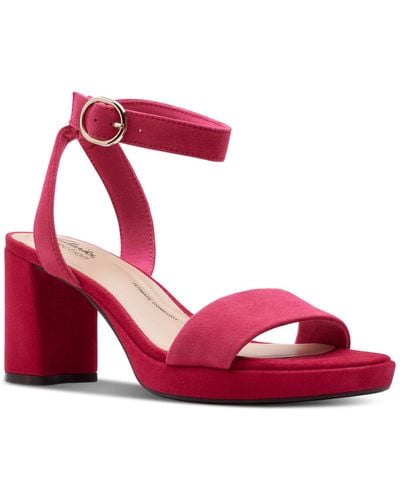 Clarks Amberlyn Bay Ankle-strap Block-heel Sandals - Red