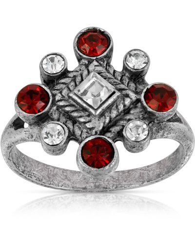 2028 Pewter Crystal Diamond Shaped Ring - Red