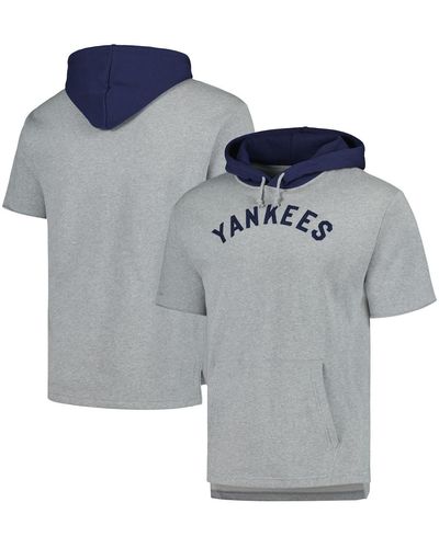 Mitchell & Ness New York Yankees Postgame Short Sleeve Pullover Hoodie - Blue