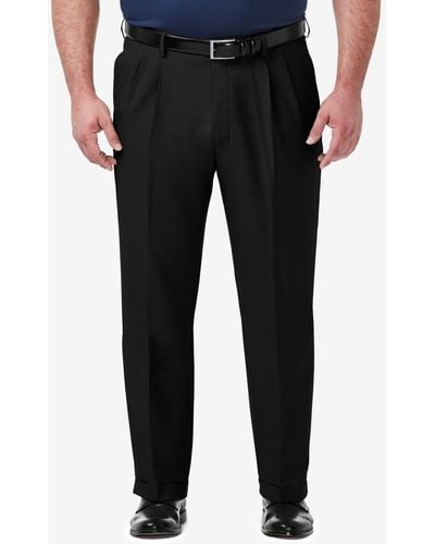 Haggar Big & Tall Premium Comfort Stretch Classic-fit Solid Pleated Dress Pants - Black
