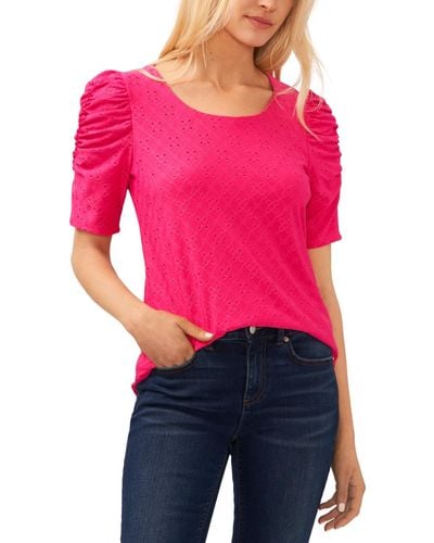 Cece Short Sleeve Eyelet-embroidered Knit Top