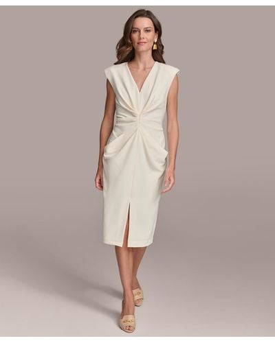 Donna Karan Pleat-front Cap-sleeve Sheath Dress - Natural
