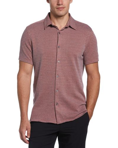 Perry Ellis Geo-print Double-knit Jacquard Button-down Shirt - Purple
