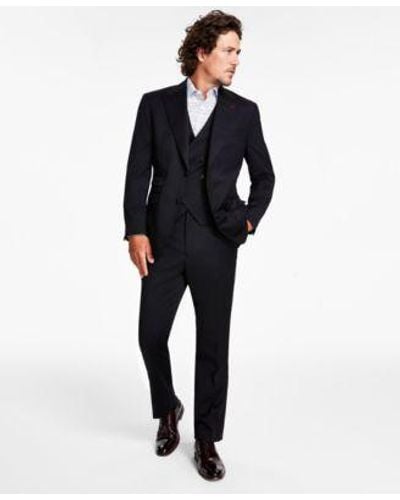 Tayion Collection Classic Fit Solid Black Suit - Blue