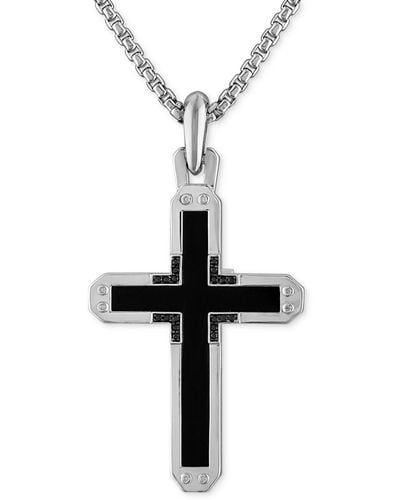 Bulova Sterling Silver Black Onyx & Black Diamond Cross Pendant Necklace - Multicolor