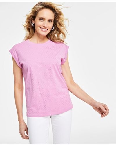 INC International Concepts Embellished Cotton Top - Pink