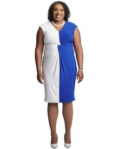 Kasper Plus Size Twisted-front Cap-sleeve Dress - Blue