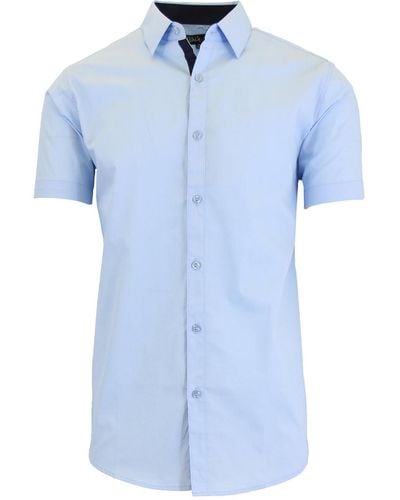 Galaxy By Harvic Slim-fit Short Sleeve Solid Dress Shirts - Blue
