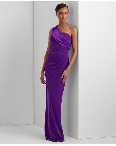 Lauren by Ralph Lauren Satin Sash Column Gown - Purple