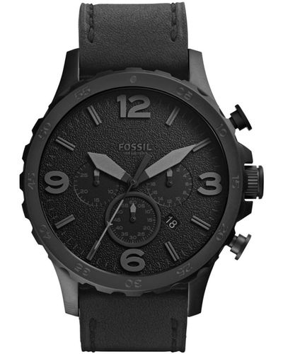 Fossil Nate Leather Strap Watch - Black